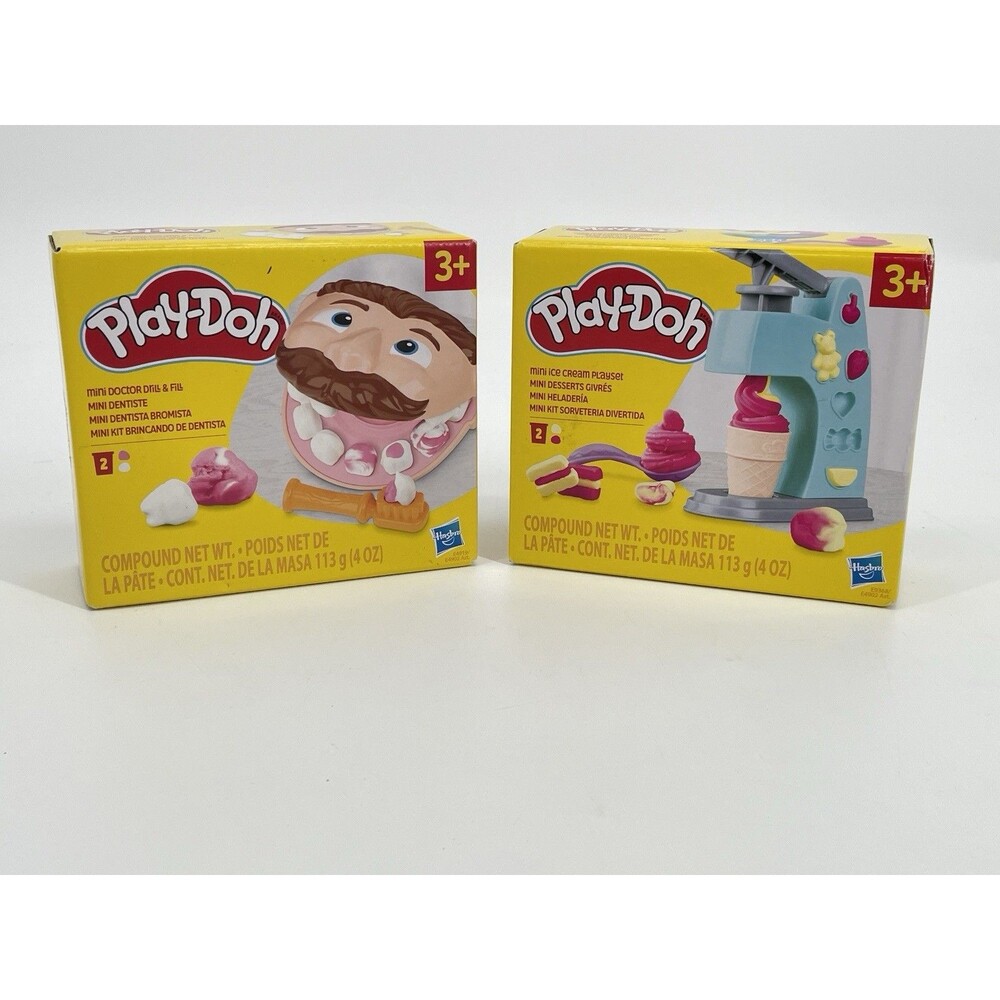 Play Doh Dentist Ice Cream Mini Playset 4 Colors Doctor Drill Lot Of 2 NEW